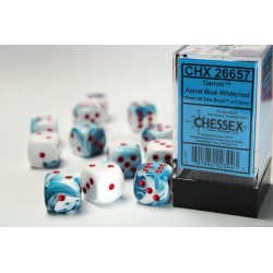 Set de dés 6 bleu-blanc/rouge (12 pièces)
